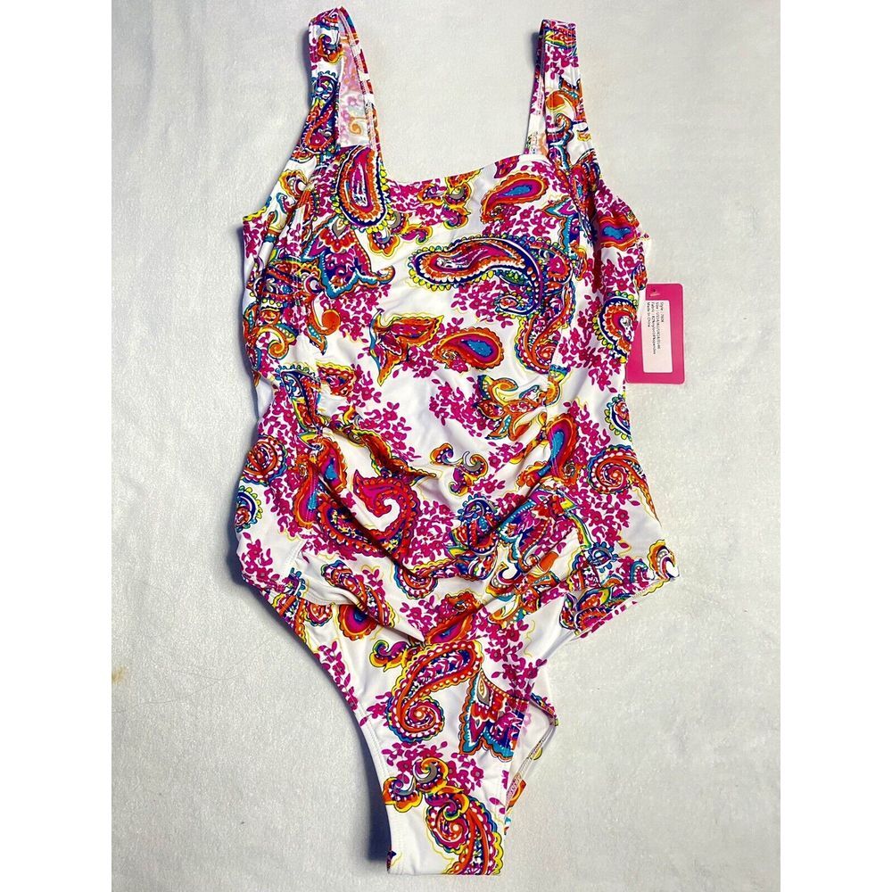 Womens Swim‎ Suit One Piece Paisly Pattern Sz 14 NWT Coastal Rose Padded Top B